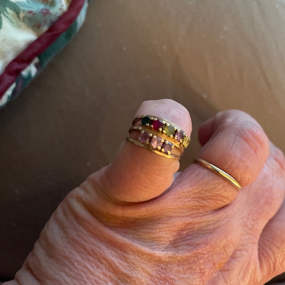 Elegant Gold and Multicolor Stone Ring Set